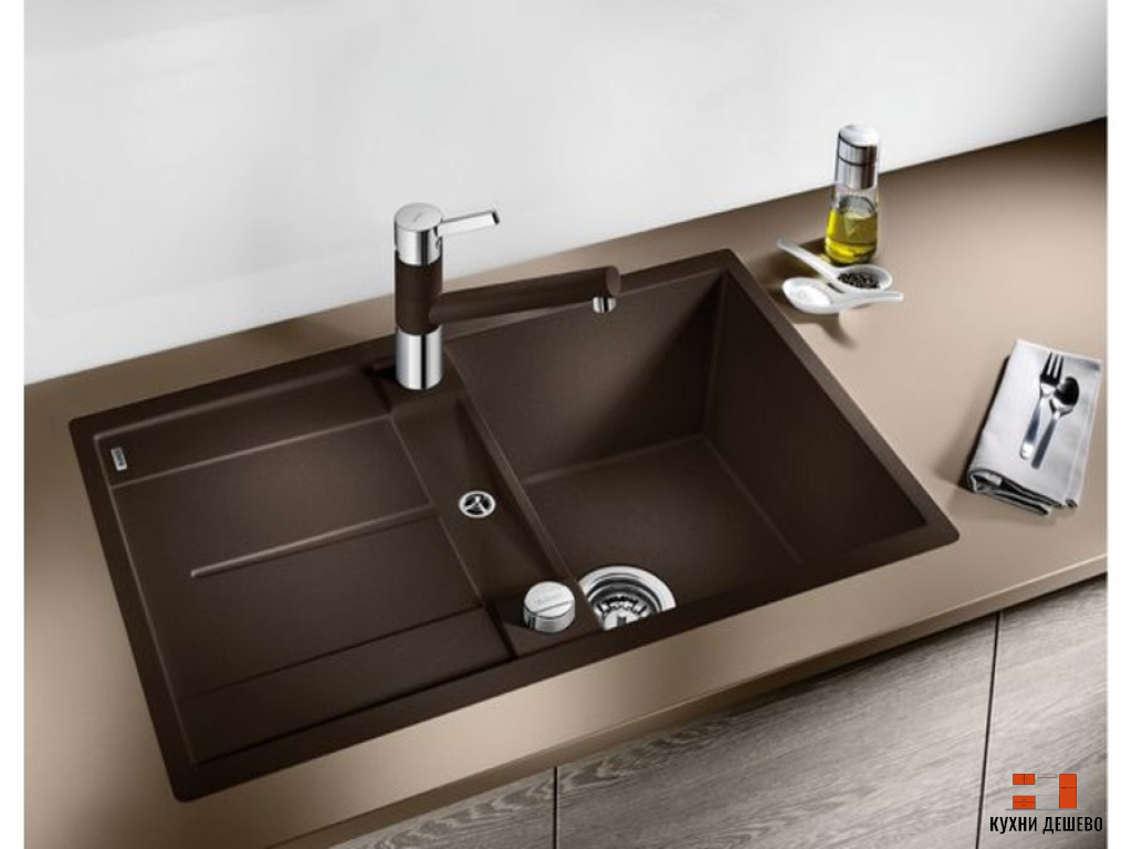 Blanсo METRA 45 S-F SILGRANIT PuraDur темная скала, с клапаном-автоматом